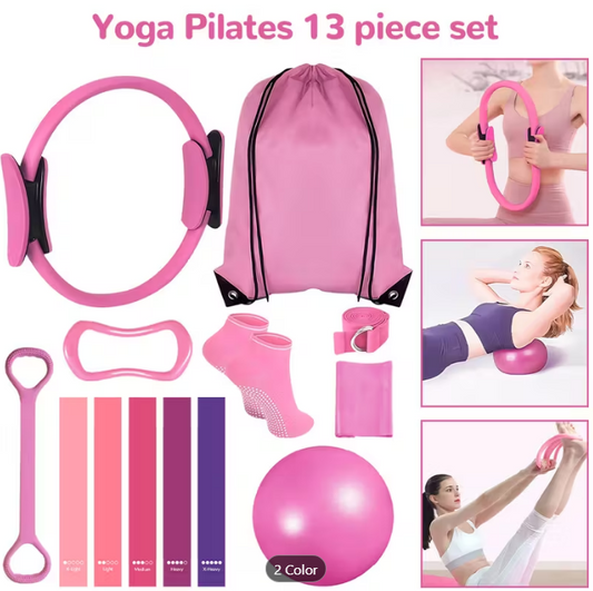 13PCS Pilates & Yoga Equipment Set – Core Strength & Flexibility Training Kit (Purple/Pink)