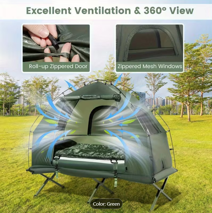 COSTWAY 5-in-1 Camping Tent Stretcher Single Portable Pop-up Tent Cot w/Air Mattress Sleeping Bag 194cm