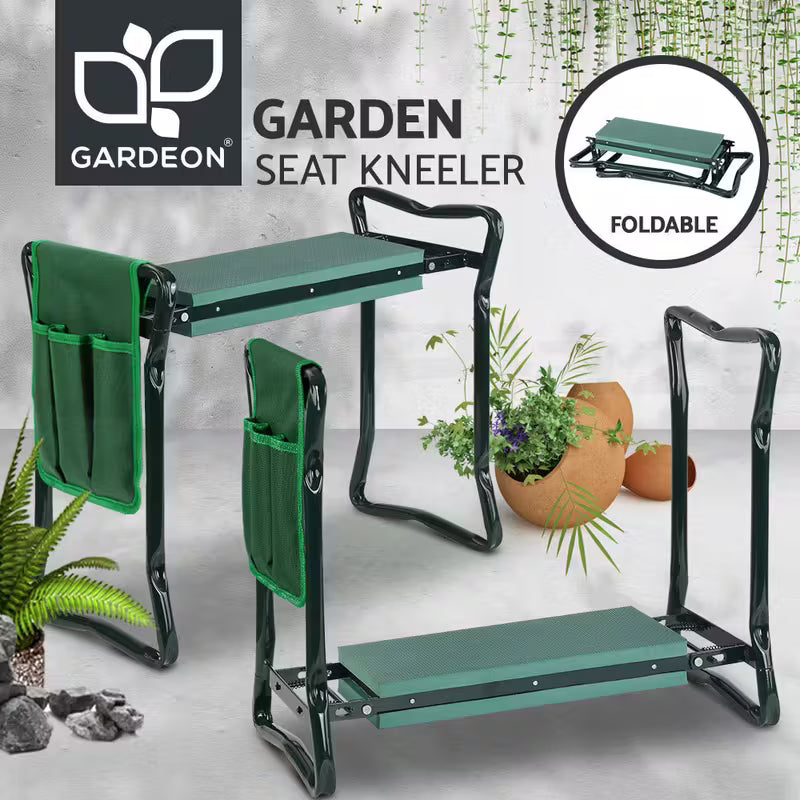 Heavy-Duty Folding Garden Kneeling Stool w/ Ergonomic EVA Cushion & Tool Bag