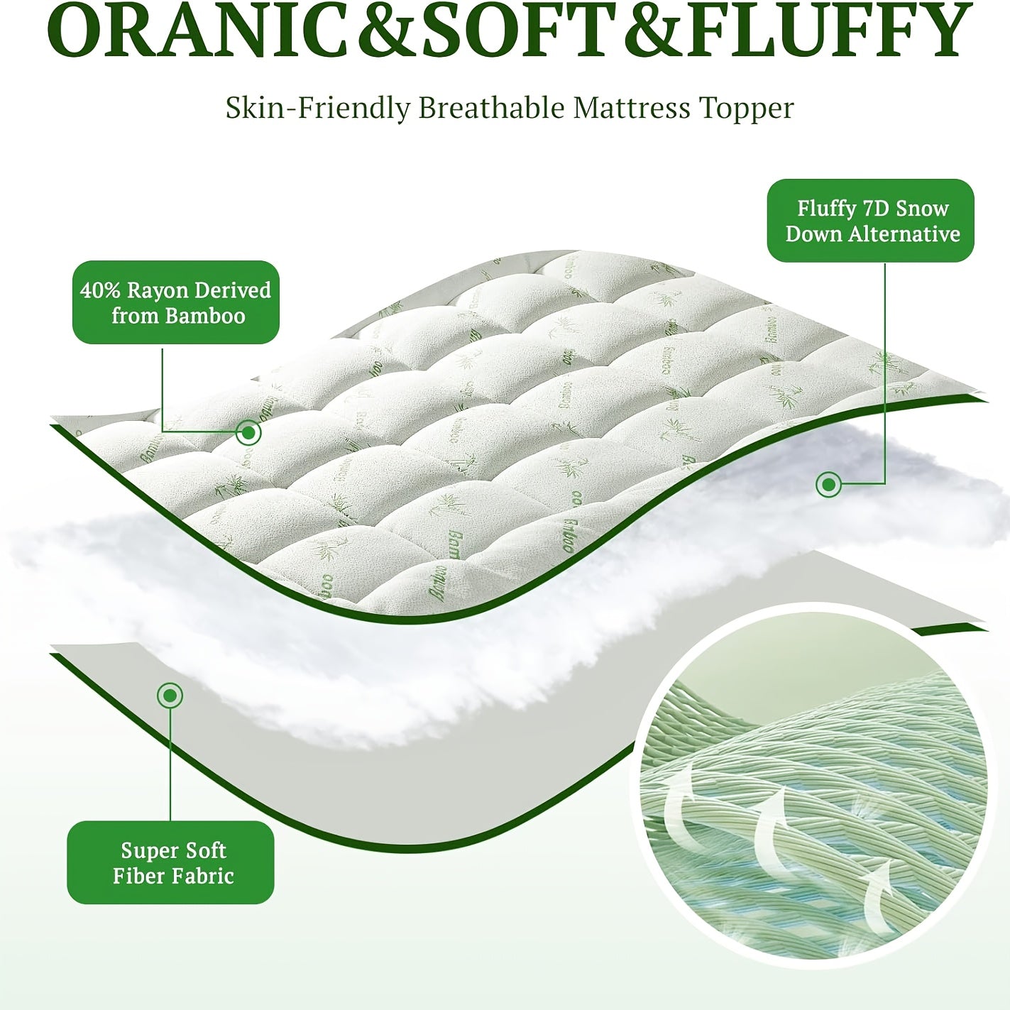Bamboo Extra Thick Mattress Topper