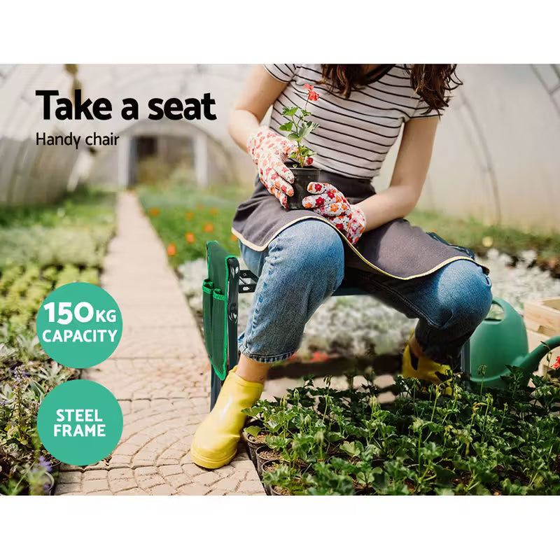 Heavy-Duty Folding Garden Kneeling Stool w/ Ergonomic EVA Cushion & Tool Bag