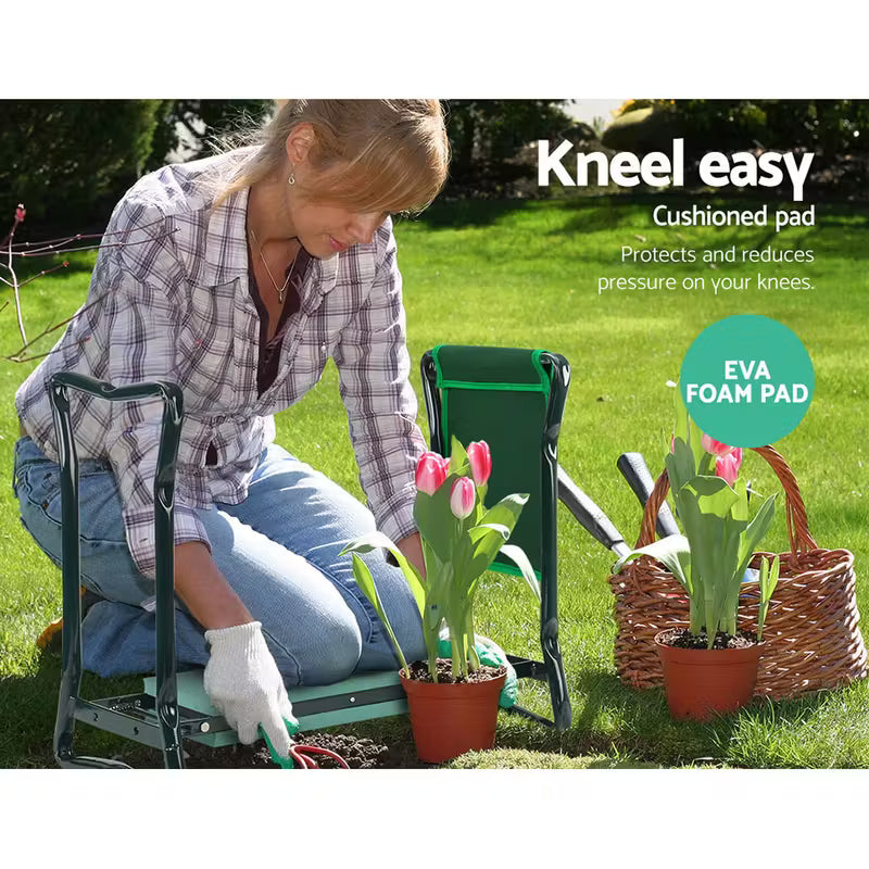 Heavy-Duty Folding Garden Kneeling Stool w/ Ergonomic EVA Cushion & Tool Bag