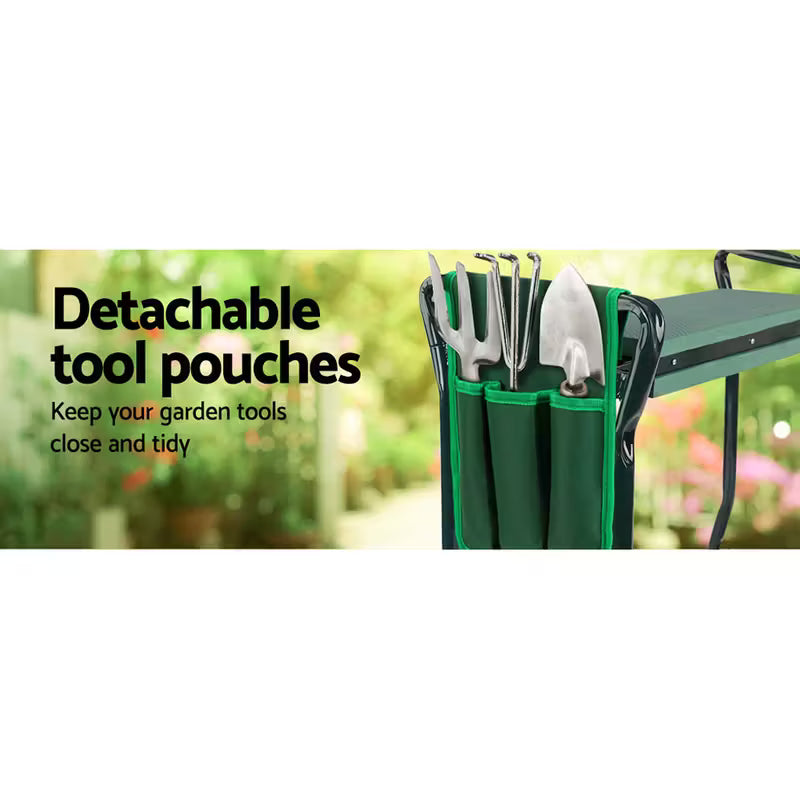 Heavy-Duty Folding Garden Kneeling Stool w/ Ergonomic EVA Cushion & Tool Bag
