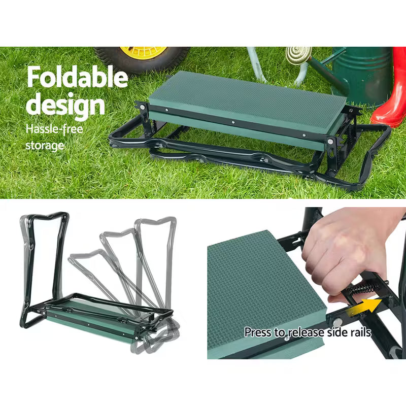 Heavy-Duty Folding Garden Kneeling Stool w/ Ergonomic EVA Cushion & Tool Bag