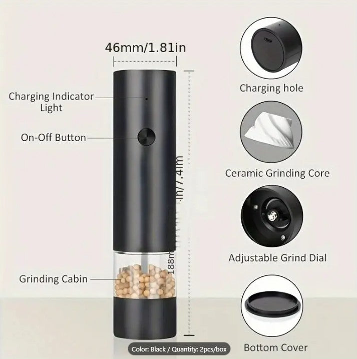 2pcs USB Rechargeable Salt And Pepper Grinder Set