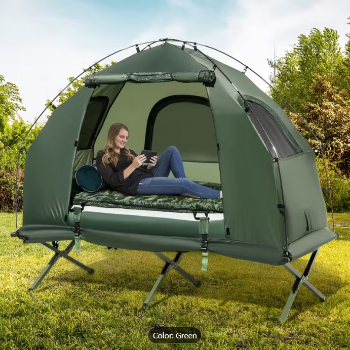 COSTWAY 5-in-1 Camping Tent Stretcher Single Portable Pop-up Tent Cot w/Air Mattress Sleeping Bag 194cm