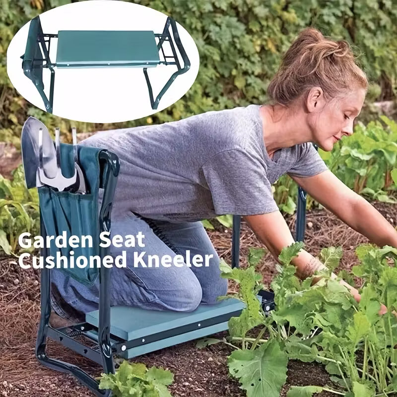 Heavy-Duty Folding Garden Kneeling Stool w/ Ergonomic EVA Cushion & Tool Bag