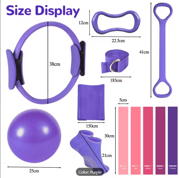 13PCS Pilates & Yoga Equipment Set – Core Strength & Flexibility Training Kit (Purple/Pink)