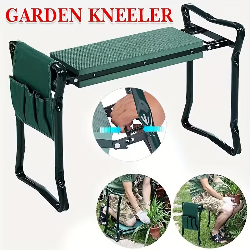 Heavy-Duty Folding Garden Kneeling Stool w/ Ergonomic EVA Cushion & Tool Bag