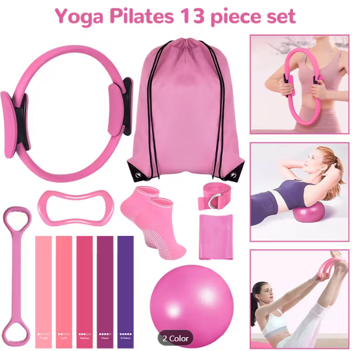 13PCS Pilates & Yoga Equipment Set – Core Strength & Flexibility Training Kit (Purple/Pink)
