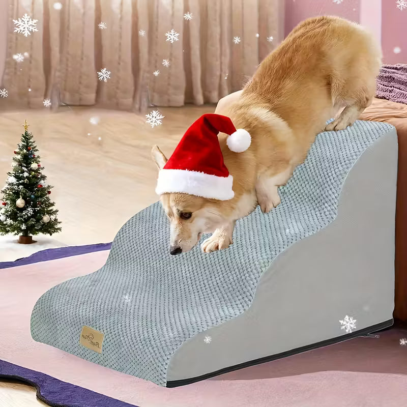 1pc 3-Step Dog Stair Ramp Slope Dog Step Stable Thick Foam Stair For High Bed Sofa Couch Place Removable Cover