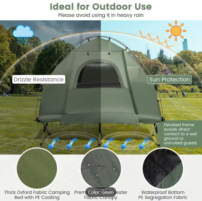 COSTWAY 5-in-1 Camping Tent Stretcher Single Portable Pop-up Tent Cot w/Air Mattress Sleeping Bag 194cm