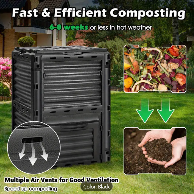 300L Outdoor Compost Bin BPA-free Recycle Composter Food Waste Kitchen Garden Box