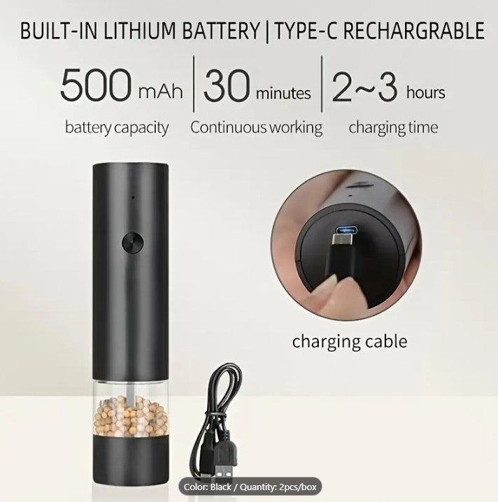 2pcs USB Rechargeable Salt And Pepper Grinder Set