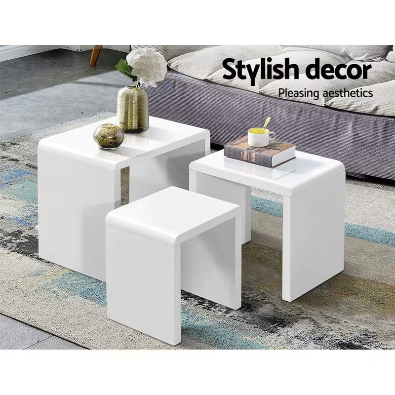 3-Piece White Modern Coffee Table Set