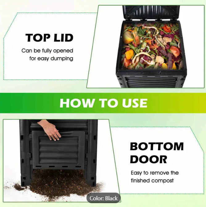 300L Outdoor Compost Bin BPA-free Recycle Composter Food Waste Kitchen Garden Box