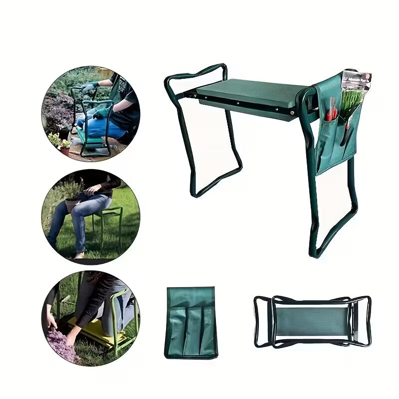 Heavy-Duty Folding Garden Kneeling Stool w/ Ergonomic EVA Cushion & Tool Bag