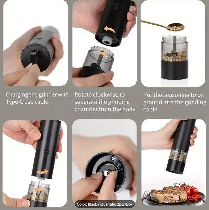 2pcs USB Rechargeable Salt And Pepper Grinder Set