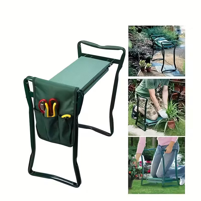 Heavy-Duty Folding Garden Kneeling Stool w/ Ergonomic EVA Cushion & Tool Bag