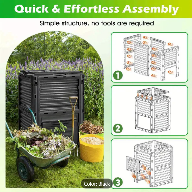 300L Outdoor Compost Bin BPA-free Recycle Composter Food Waste Kitchen Garden Box
