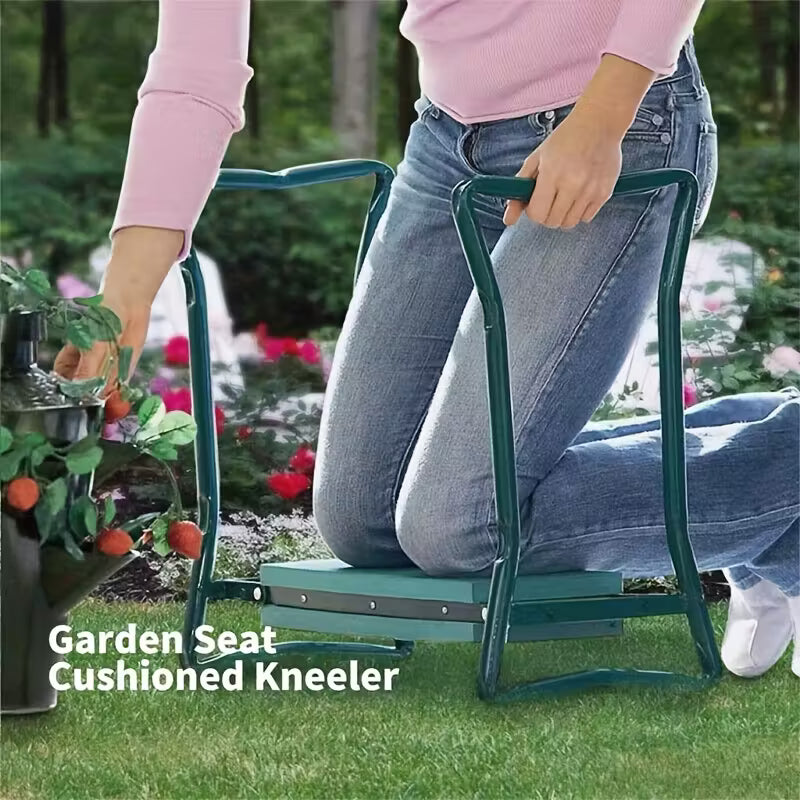 Heavy-Duty Folding Garden Kneeling Stool w/ Ergonomic EVA Cushion & Tool Bag