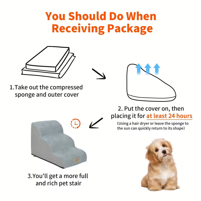 1pc 3-Step Dog Stair Ramp Slope Dog Step Stable Thick Foam Stair For High Bed Sofa Couch Place Removable Cover